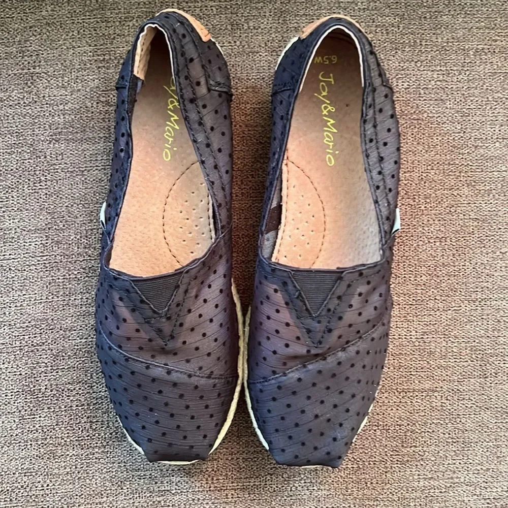 New Joy & Mario Polka Dot Mesh Espadrille Size 6.5W in Black